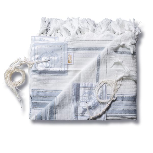 ⁦טלית "כתר" - 100% כותנה עם גווני תכלת⁩ – תמונה ⁦3⁩