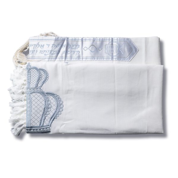 ⁦טלית "כתר" - 100% כותנה עם גווני תכלת⁩ – תמונה ⁦2⁩