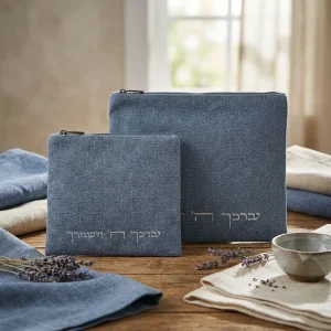 סט לטלית ותפילין – מראה ג'ינס-פשתן אורבני ורקמה עדינה