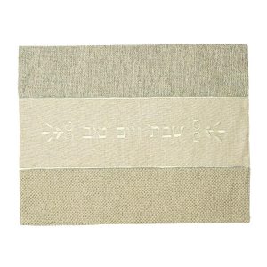 כיסוי חלה מעוצב – שילוב טקסטורות בדגם "פשתן טבעי בגווני בז' וזית-אפרפר"